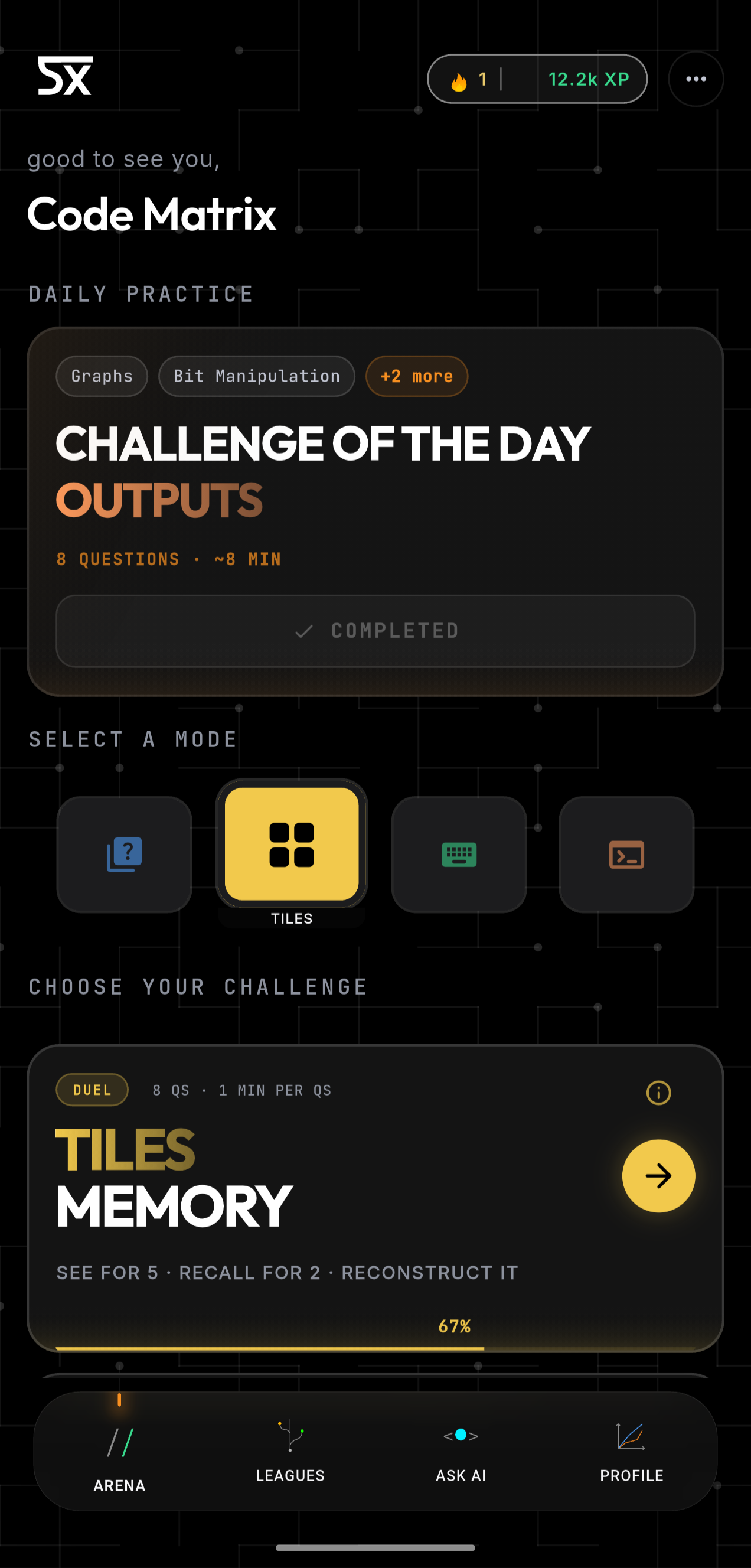 SynTx arena — daily practice and duels